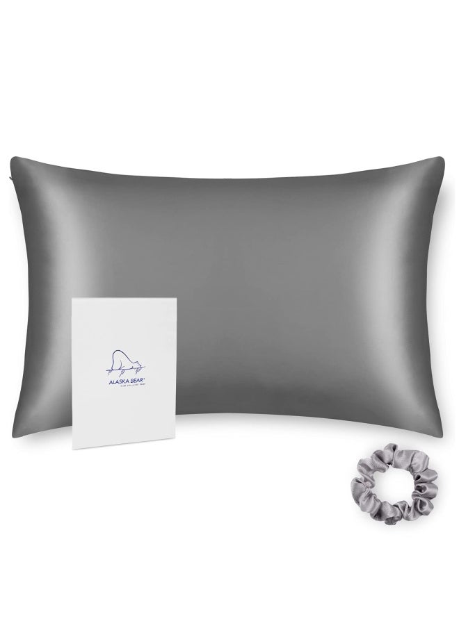 Natural Silk Pillowcase Hypoallergenic 19 Momme 600 Thread Count 100 Percent Mulberry Silk Standard Size With Hidden Zipper 1Pc Iron Grey