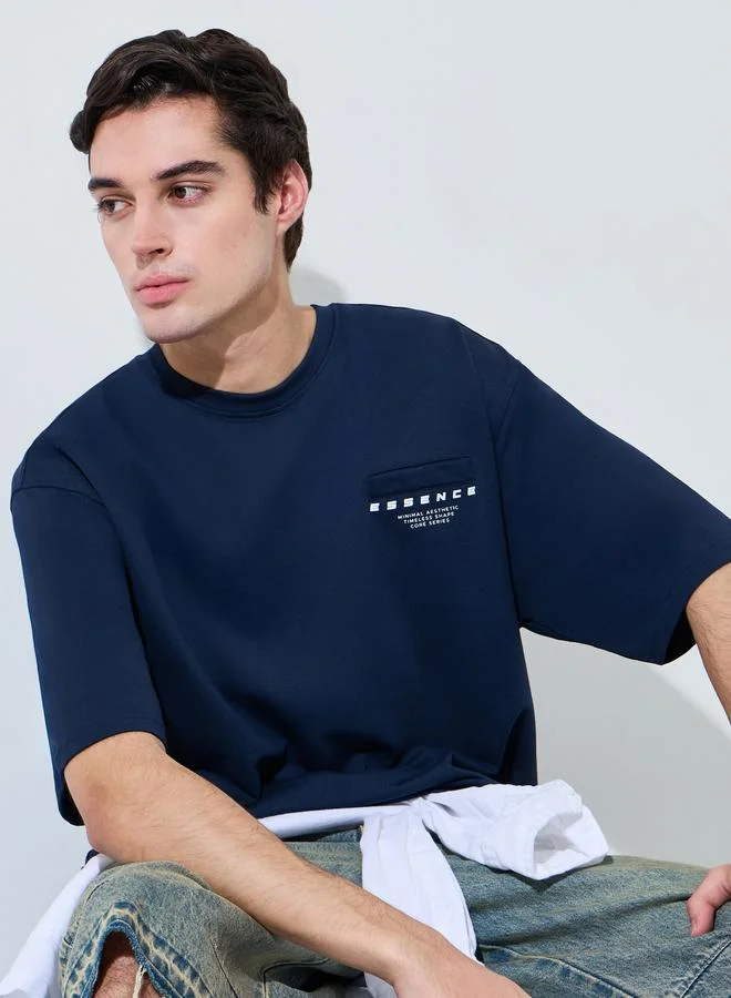 ستايلي Navy Blue Graphic Print Oversized T-Shirt