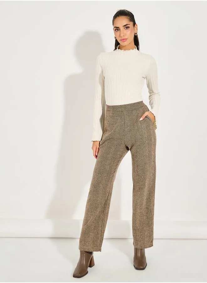 Styli Ribbed Knit Top with Flared Sleeves