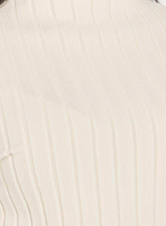 ستايلي بلوزة محبوكة بتفاصيل مضلعة وأكمام واسعة - Image 4