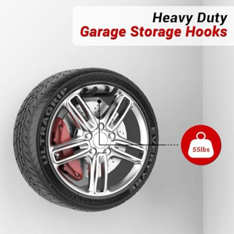 Garage Storage Hooks, Heavy Duty Steel Tool Organizer, 12.4 Inch Wall Mount Hangers Racks for Car Tires, Ladders, Chairs, Ropes and Garden Tools, 4 Pack - Image 3