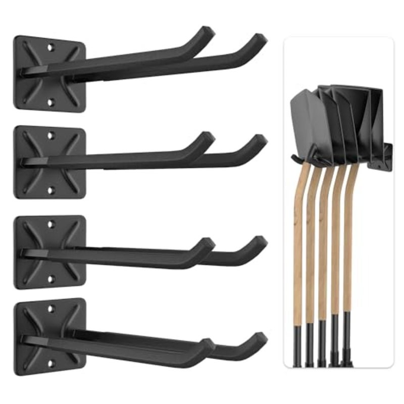 Garage Storage Hooks, Heavy Duty Steel Tool Organizer, 12.4 Inch Wall Mount Hangers Racks for Car Tires, Ladders, Chairs, Ropes and Garden Tools, 4 Pack - Image 1