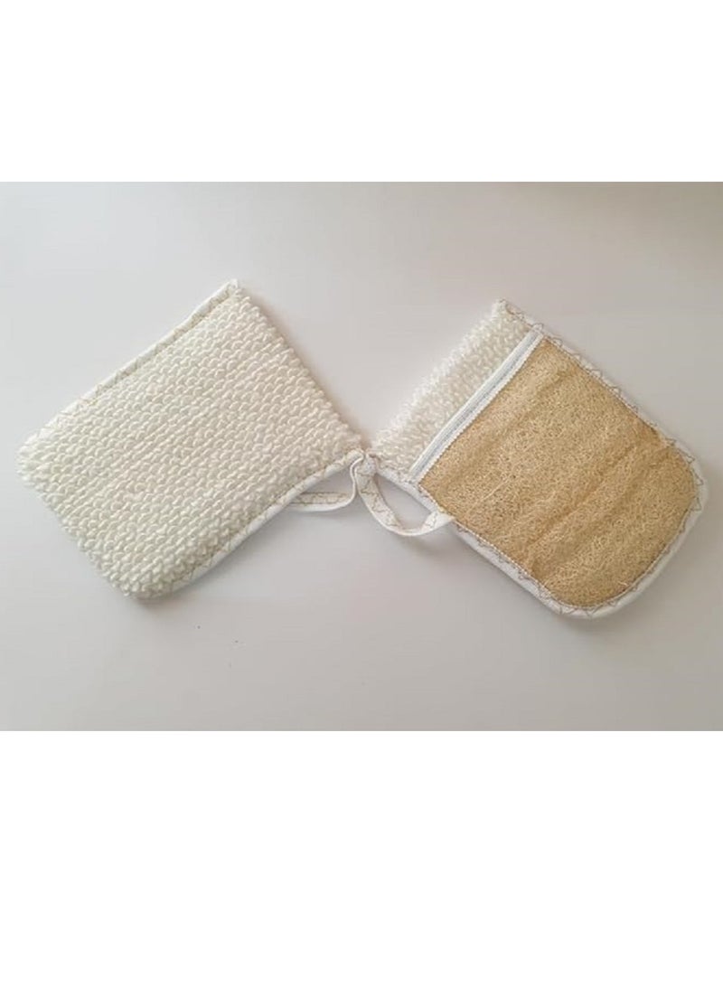 Natural bath loofah for body exfoliation and massage. Natural sisal bristle glove, for exfoliating, cleaning and soothing the skin. Set of 3 body exfoliating sponges.  - Image 1