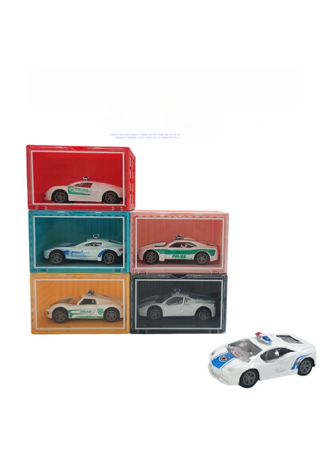 Alloy Sports Car Model Children's Toy Car Boy Gift Police Car Suit Decoration Container Box-Color:6 Police Cars/set 1 Bare Car Single Film Bag  - Image 2