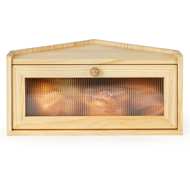 Sunhoo Bread Box for Kitchen Countertop Wooden Corner Breadbox Counter Food Storage Bin Container Farmhouse Rustic Homemade Bread Fresh Keeper Organizer Holder Vintage Stackable with Window Yellow - Image 2