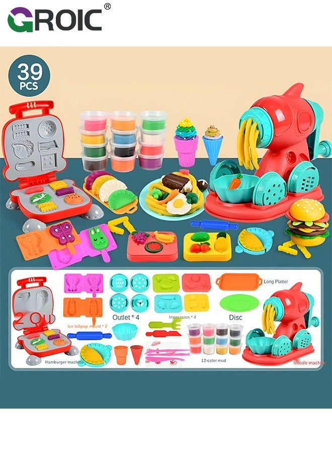 جرويك لعبة طعام مع طين لمطبخ الأطفال، ملحقات لعبة طبخ نزهة وهمية عيد ميلاد، مع صندوق تغليف فاخر، ألوان للأطفال، 12 قطعة طين ونموذج الأداة - Image 1