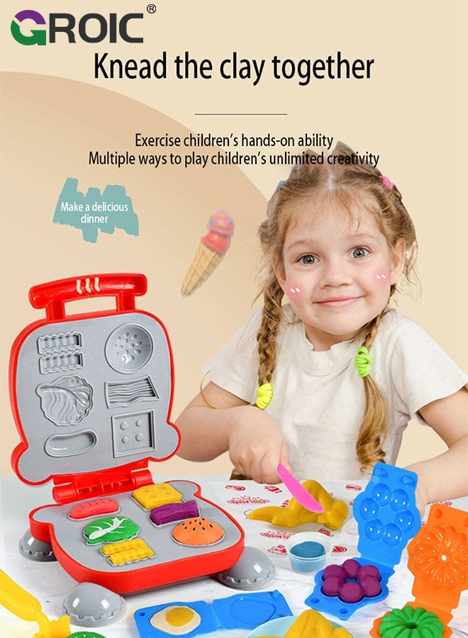 جرويك لعبة طعام مع طين لمطبخ الأطفال، ملحقات لعبة طبخ نزهة وهمية عيد ميلاد، مع صندوق تغليف فاخر، ألوان للأطفال، 12 قطعة طين ونموذج الأداة - Image 2