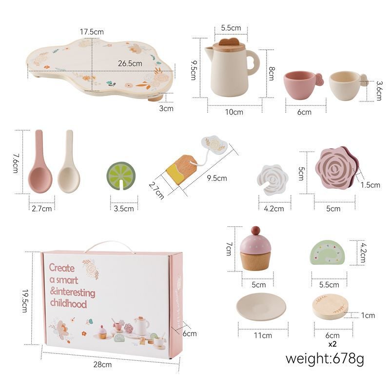 Wooden Play House Afternoon Tea Toy Girl Mini Silicone Tea Cup Teapot suit Children's Role Playing Toy([New] afternoon tea suit) - Image 1