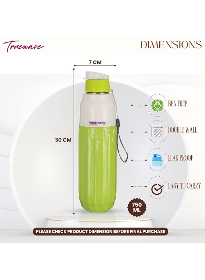 Trueware Aqua Benz Double Wall Inner Steel Outer Plastic 750 ML Hot and Cold Water Bottle | BPA Free | Food Grade| Leak Proof | School, Gym,Sports,Office, Travler Bottle - Image 2