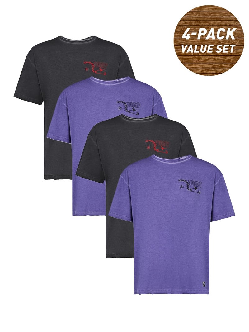 Termit Men's 4-Pack T-Shirts – Soft Cotton Fabric, Loose Fit with Bold Design Cutouts, Comfortable for Urban Adventures & Outdoor Activities - Image 2