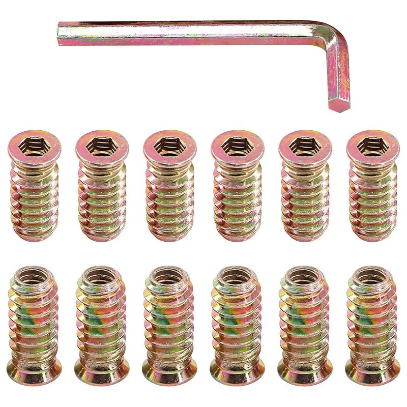 Glarks 50Pcs 1/4"-20x25mm Threaded Inserts Nuts Zinc Plated Carbon Steel Hex Socket Drive Furniture Flanged Screw-in Nut with M6 Hex Wrench for Wood Furniture (1/4"-20 x 25mm) - Image 1