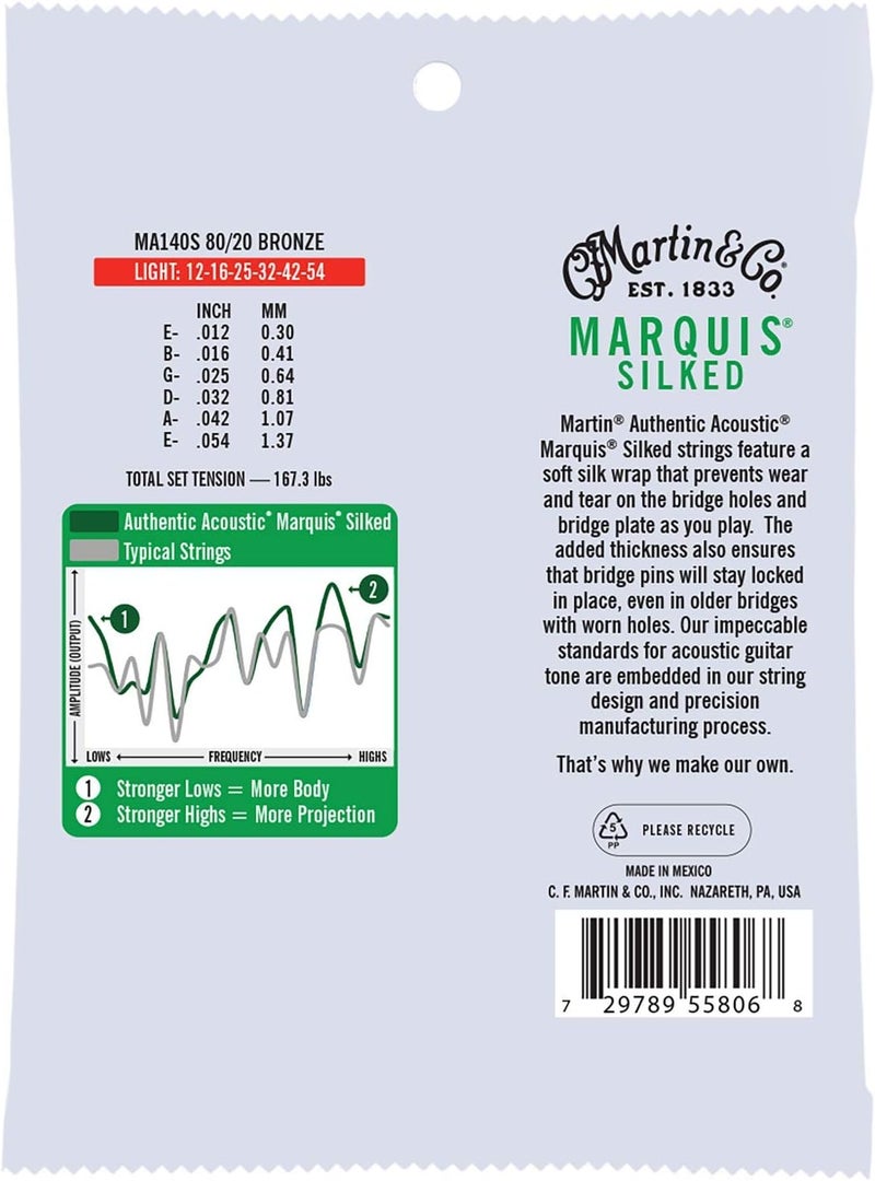 Martin MA140S Authentic Acoustic - Marquis Silked - 80/20 Bronze Light Guitar Strings (12-54) - Image 2