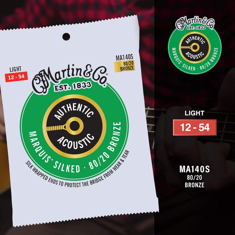 Martin MA140S Authentic Acoustic - Marquis Silked - 80/20 Bronze Light Guitar Strings (12-54) - Image 4