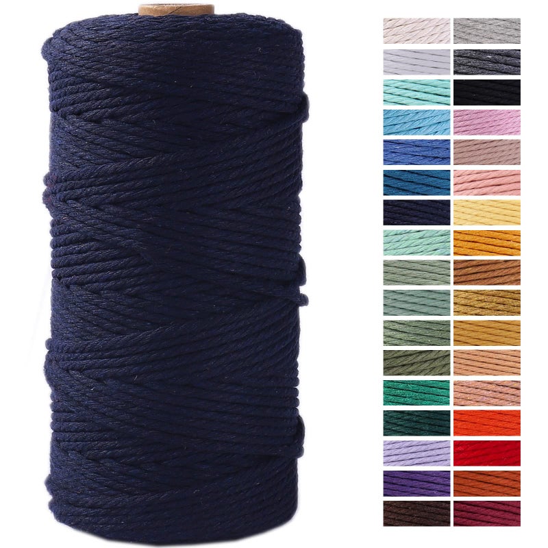 ZXCDINO Dark Blue Cotton Macrame Cord, 3mm x 109Yards, Perfect for Wall Hangings, Crafts & Decorative Projects - Image 1