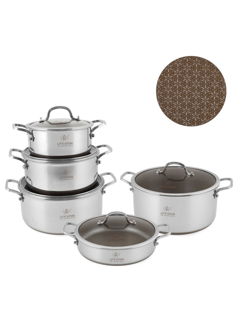 Life Smile Lifesmile Hybrid Stainless Steel Cookware Set with Induction Bottom | Non-Stick, Scratch-Resistant, Multi-Layer Base | Suitable for All Stovetops - Image 1