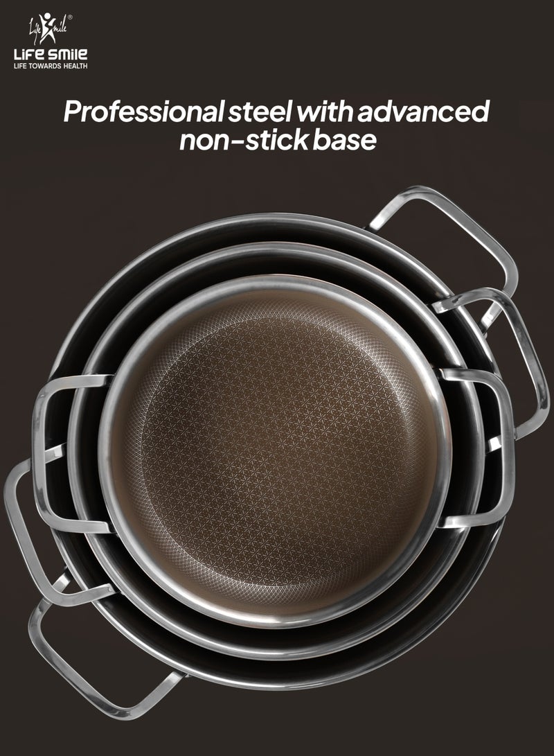 Life Smile Lifesmile Hybrid Stainless Steel Cookware Set with Induction Bottom | Non-Stick, Scratch-Resistant, Multi-Layer Base | Suitable for All Stovetops - Image 4