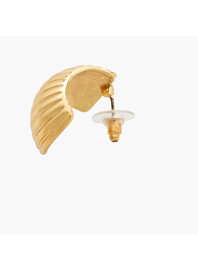 LIFESTYLE Metallic Textured Hoop Earrings with Pushback Closure - Image 3