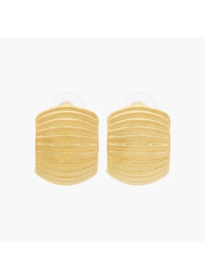 لايف ستايل Metallic Textured Hoop Earrings with Pushback Closure