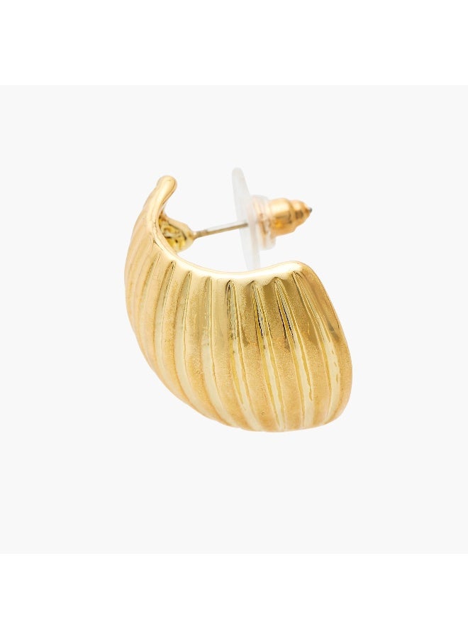 LIFESTYLE Metallic Textured Hoop Earrings with Pushback Closure - Image 4