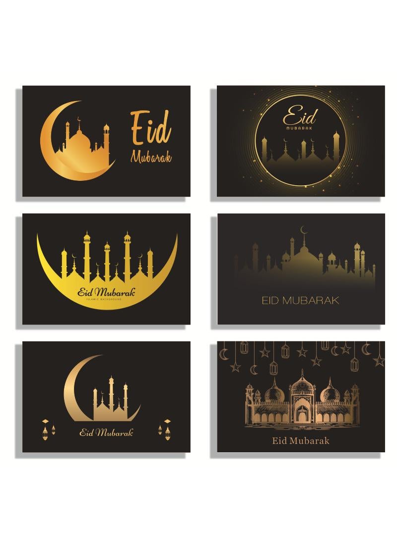 6-Pieces Ramadan Eid Mubarak Gift Cards Holiday Greeting Cards With Envelopes 1060 Multicolour 10x15CM