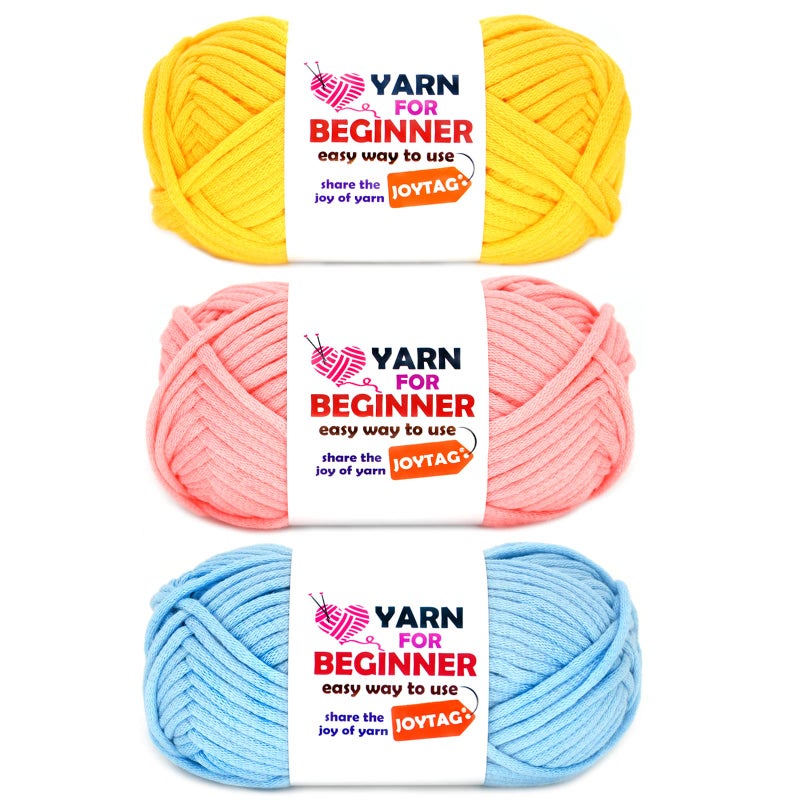 Yarn for Crocheting and Knitting Cotton Crochet Knitting Yarn for Beginners with EasytoSee Stitches CottonNylon Blend Easy Yarn for Beginners Crochet Kit3x50gYellowPinkBlue