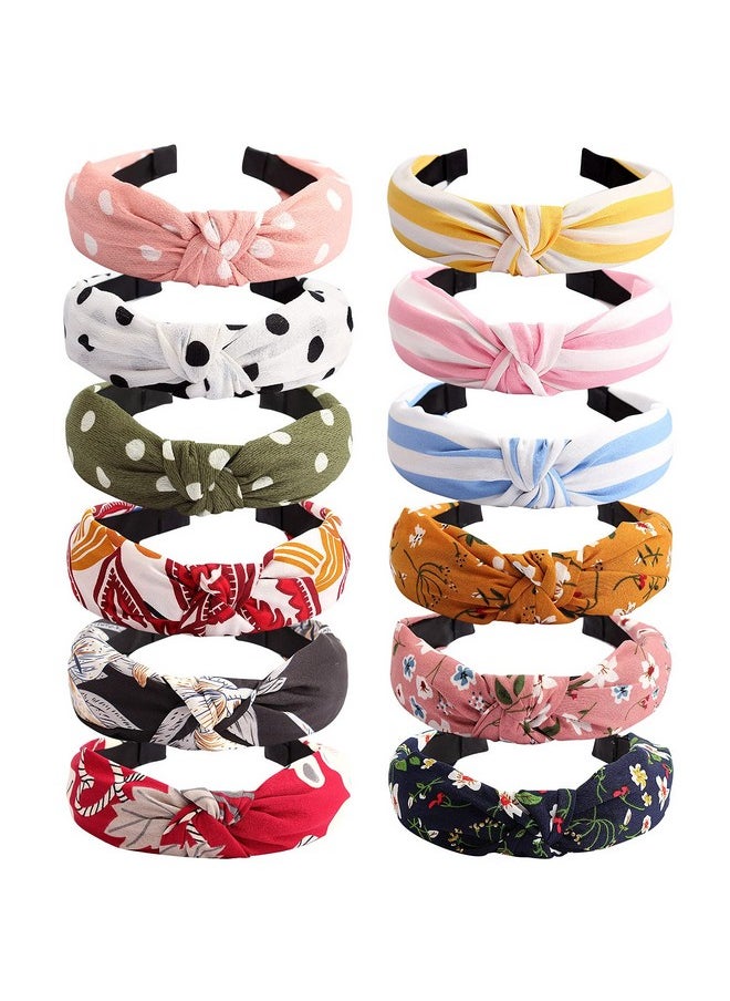 Velscrun - Knot Headband Wide Knotted Headbands For Women 12 Pack Head Bands Women Hair Knotted Headband For Women Knot Headbands Womens Headbands Elastic Turban Boho Bandeau Hair Accessories For Washing Face - Image 1