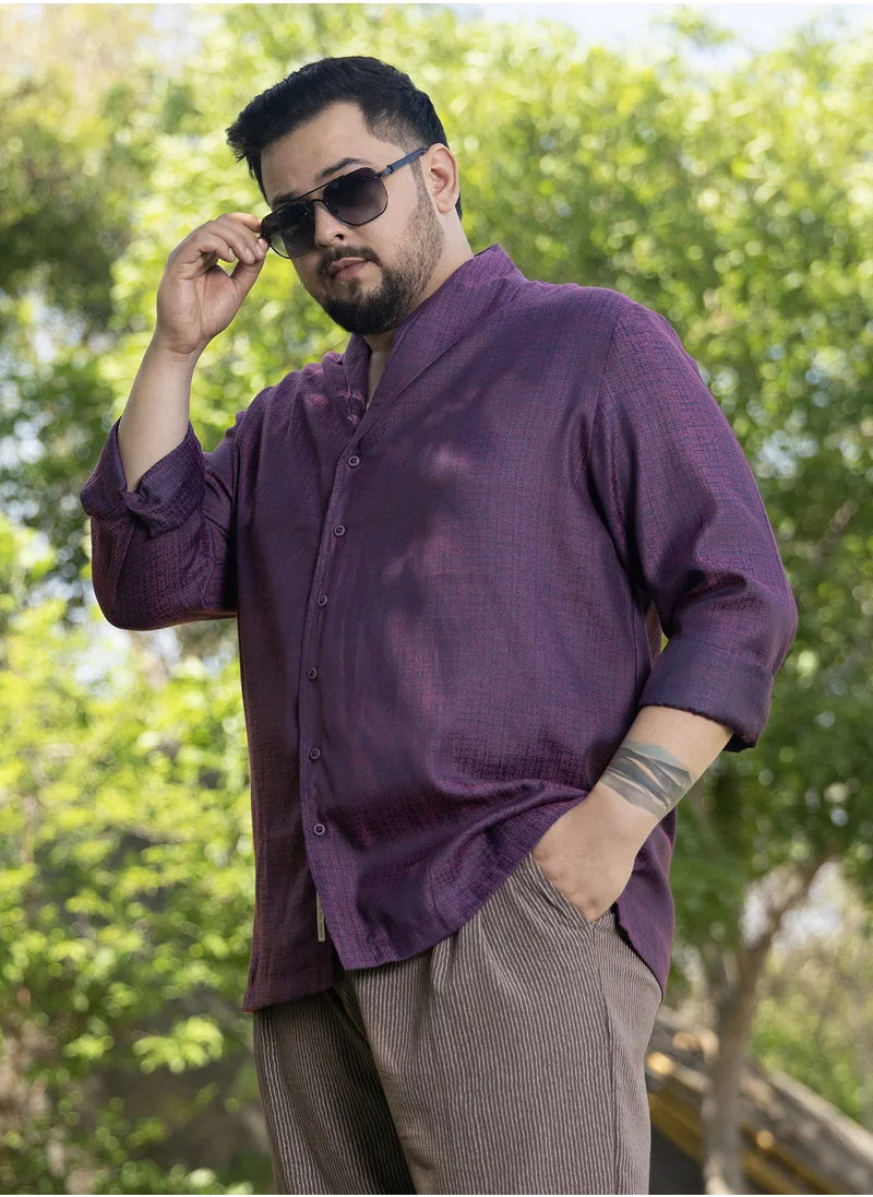 انستافاب بلس Instafab Plus Men's Violet Purple Distortion-Texture Shirt For Casual Wear | Spread Collar | Long Cuffed Sleeves | Button Closure | Plus Size Shirt Crafted With Comfort Fit For Everyday Wear