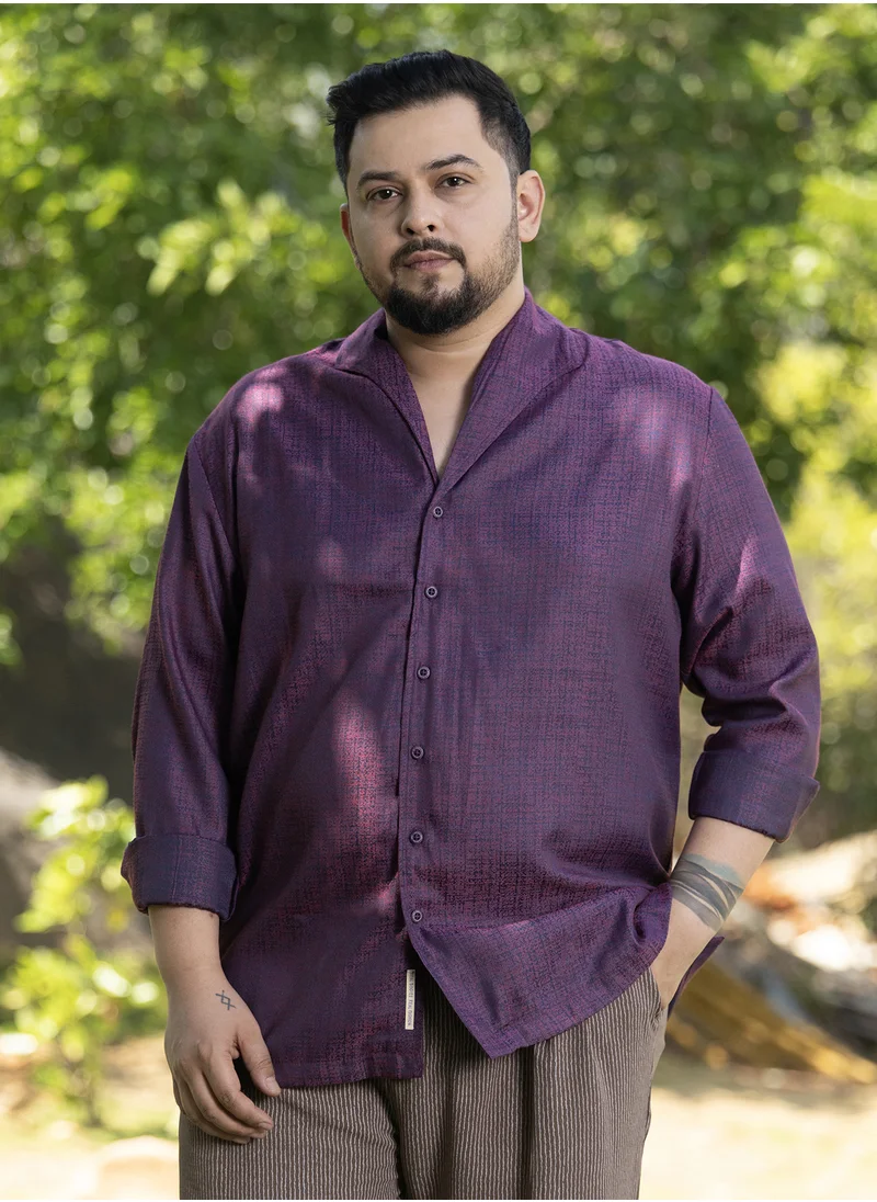 انستافاب بلس Instafab Plus Men's Violet Purple Distortion-Texture Shirt For Casual Wear | Spread Collar | Long Cuffed Sleeves | Button Closure | Plus Size Shirt Crafted With Comfort Fit For Everyday Wear