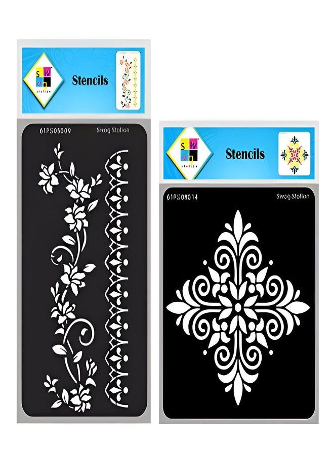 SWAGSTATION استنسلات رابغولي ماندالا من سواغستيشن مع حواف - 6×6 و8×4 بوصة - قطعتان - استنسلات قابلة لإعادة الاستخدام لتزيين الجدران والأقمشة والملابس والديكور المنزلي - Image 1