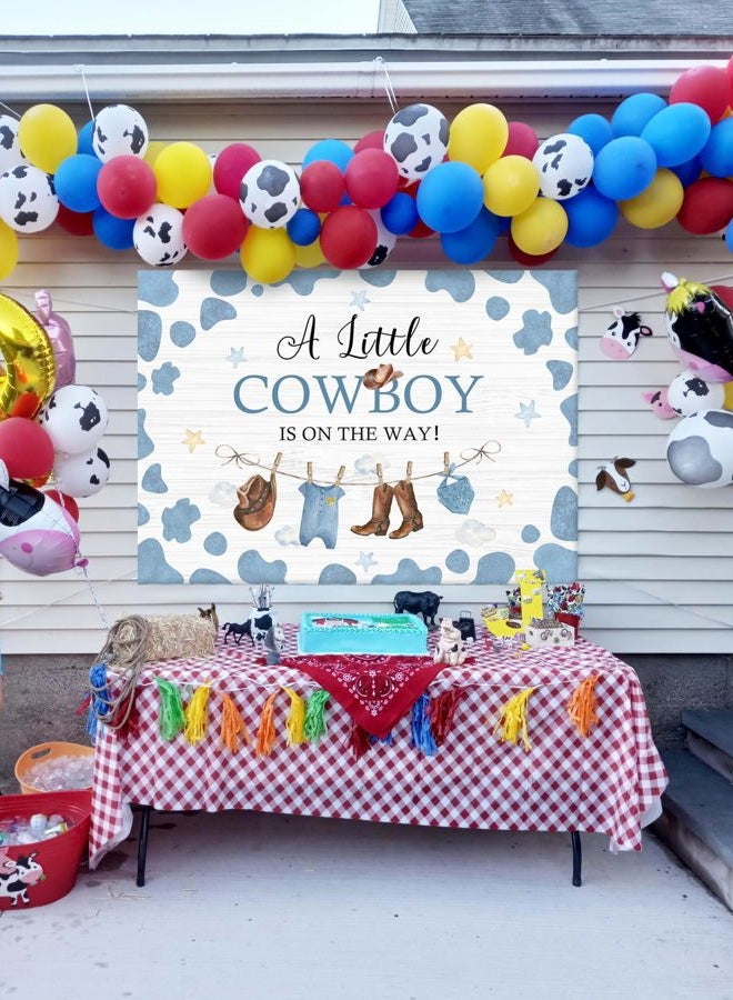 Avezano Cowboy Baby Shower Backdrop A Little Cowboy is on The Way Party Decorations Wild West Western Cowboy Theme Baby Shower Photography Background Banner Photo Booth Supplies (Blue, 7x5ft) - Image 3