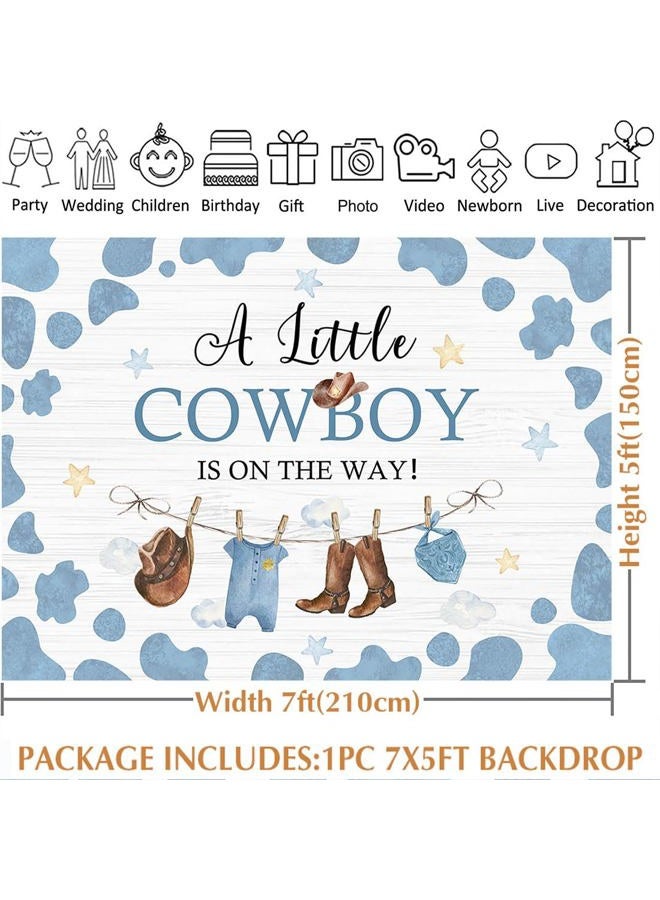 Avezano Cowboy Baby Shower Backdrop A Little Cowboy is on The Way Party Decorations Wild West Western Cowboy Theme Baby Shower Photography Background Banner Photo Booth Supplies (Blue, 7x5ft) - Image 5