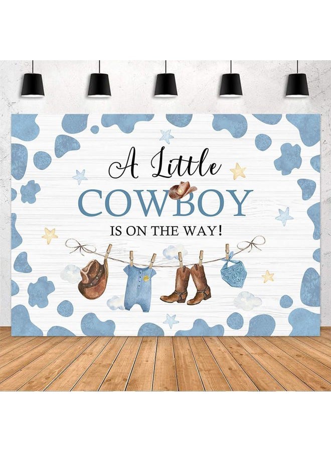 Avezano Cowboy Baby Shower Backdrop A Little Cowboy is on The Way Party Decorations Wild West Western Cowboy Theme Baby Shower Photography Background Banner Photo Booth Supplies (Blue, 7x5ft) - Image 1