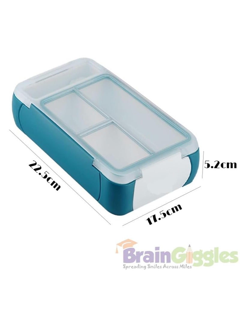 برين جيجلز صندوق غداء BrainGiggles Bento - مانع للتسرب، خالي من مادة BPA، محكم الغلق مع ملعقة وشوكة - 3 أقسام + حجرة منفصلة لأدوات المائدة BentoBox للأطفال والكبار - مثالي للمكتب والمدرسة (أخضر) - Image 2