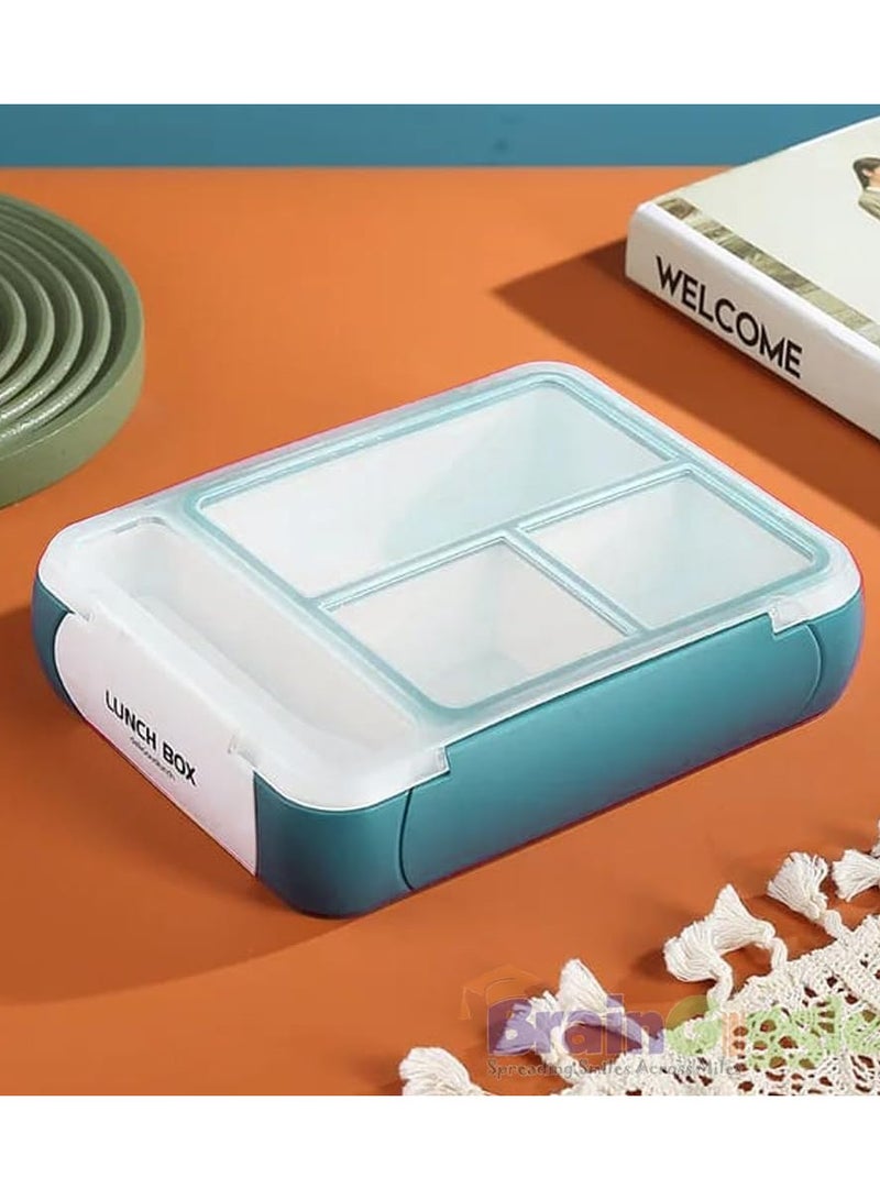 برين جيجلز صندوق غداء BrainGiggles Bento - مانع للتسرب، خالي من مادة BPA، محكم الغلق مع ملعقة وشوكة - 3 أقسام + حجرة منفصلة لأدوات المائدة BentoBox للأطفال والكبار - مثالي للمكتب والمدرسة (أخضر) - Image 3