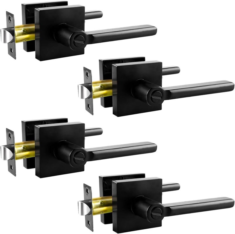 KAMOTA Privacy Door Levers, 4 Pack Matte Black Door Handles, Interior Keyless Door Lock, Left and Right Hand Reversible Doorknob, for Bed and Bathroom - Image 1