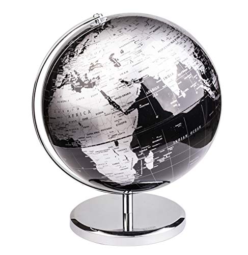 Exerz 10 World Globe Black Stainless Steel Arc and Base EducationalGeographicModern Desktop Decoration Metallic Black - Image 1