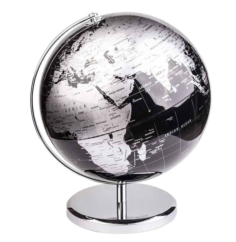 Exerz 10 World Globe Black Stainless Steel Arc and Base EducationalGeographicModern Desktop Decoration Metallic Black - Image 2