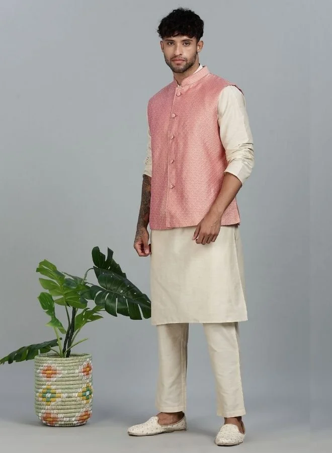 Abhishti Kurta Pant with pink Woven Design Bandi Set