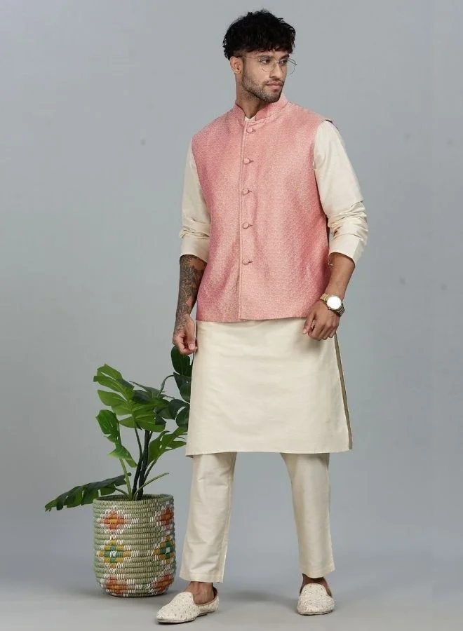 Abhishti Kurta Pant with pink Woven Design Bandi Set