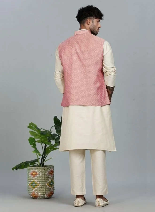 Abhishti Kurta Pant with pink Woven Design Bandi Set