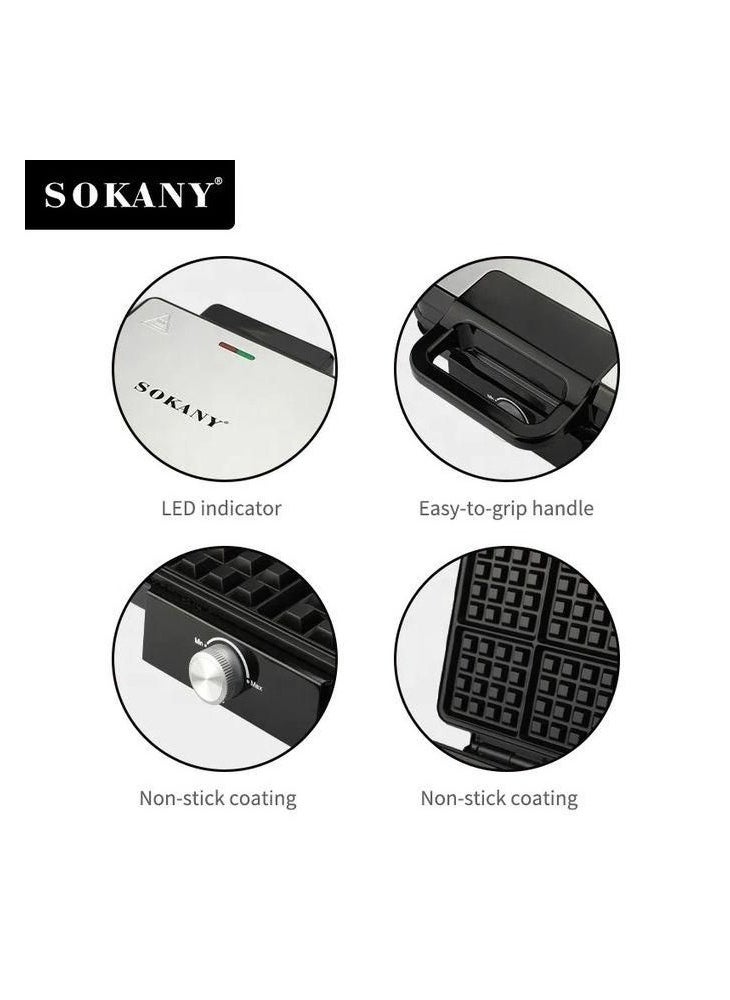 sokany 4 Slice Waffle Maker/Temperature Control/Double Side Heating/1500W/SK-08031  - Image 3