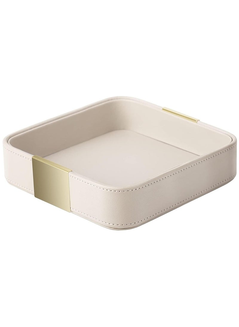Luxury Leather Desktop Storage, Small Catchall Organizer, Decorative Tray for Entryway Table to Hold Jewelry, Watch, Cosmetics, Keys, Phone, Wallet, Home & Office Accessories Brown  - Image 1
