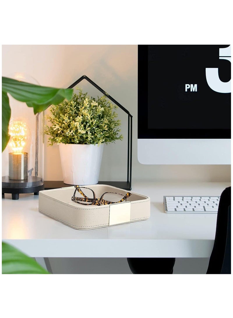 Luxury Leather Desktop Storage, Small Catchall Organizer, Decorative Tray for Entryway Table to Hold Jewelry, Watch, Cosmetics, Keys, Phone, Wallet, Home & Office Accessories Brown  - Image 5