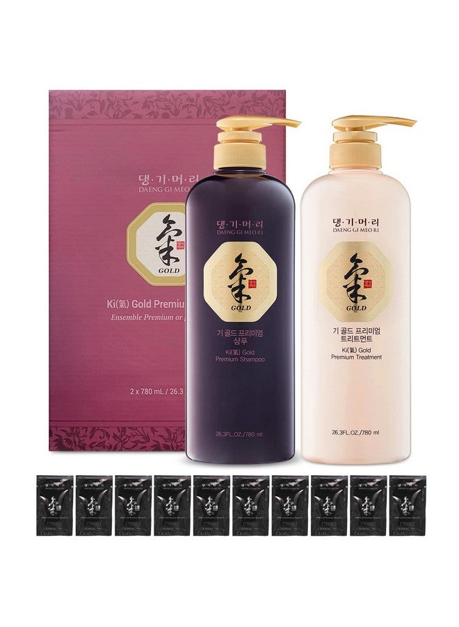 DAENG GI MEO RI Aeng Gi Meo Ri Ki Gold Premium Shampoo 780Ml Treatment 780Ml And Traveling Pouch Sample 10Ml(10Pcs) Set Samples May Vary.  - Image 1