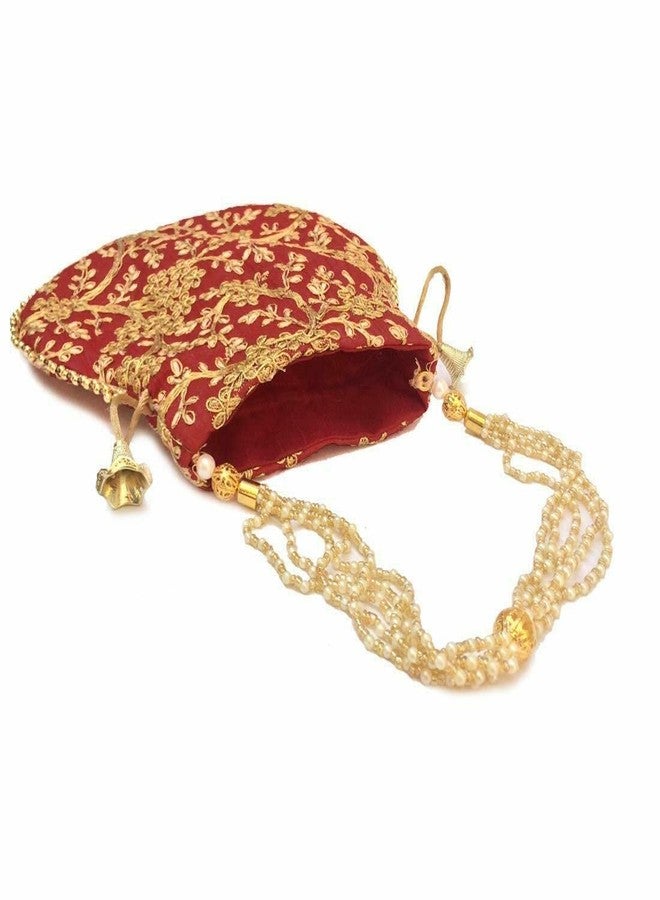 SUMERA WARQ Potli Bags for Ladies for Wedding Parties Mirror Embellished Embroidered Bag for Women (Dark Red) - Image 3