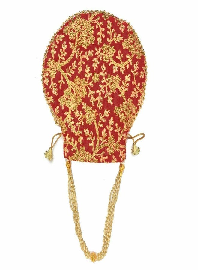 SUMERA WARQ Potli Bags for Ladies for Wedding Parties Mirror Embellished Embroidered Bag for Women (Dark Red) - Image 2