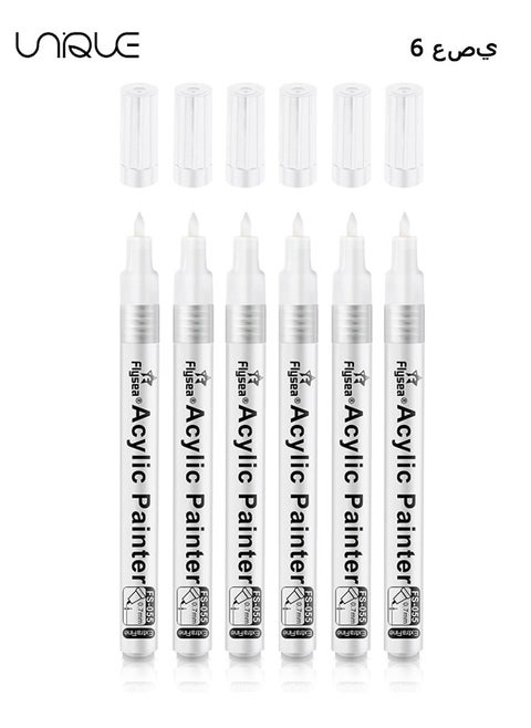 Paint Pens White Marker 6 Pack, 0.7mm Acrylic White Permanent Marker, White Paint Pens for Rock Painting Stone Ceramic Glass Wood Plastic Glass Metal Canvas Water-based Extra Fine Point