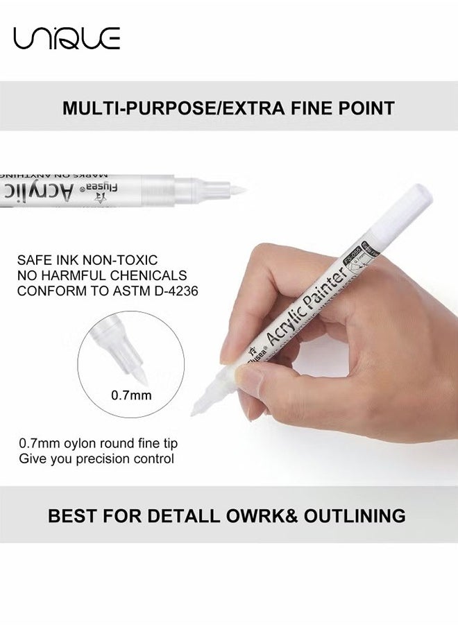 Paint Pens White Marker 6 Pack, 0.7mm Acrylic White Permanent Marker, White Paint Pens for Rock Painting Stone Ceramic Glass Wood Plastic Glass Metal Canvas Water-based Extra Fine Point