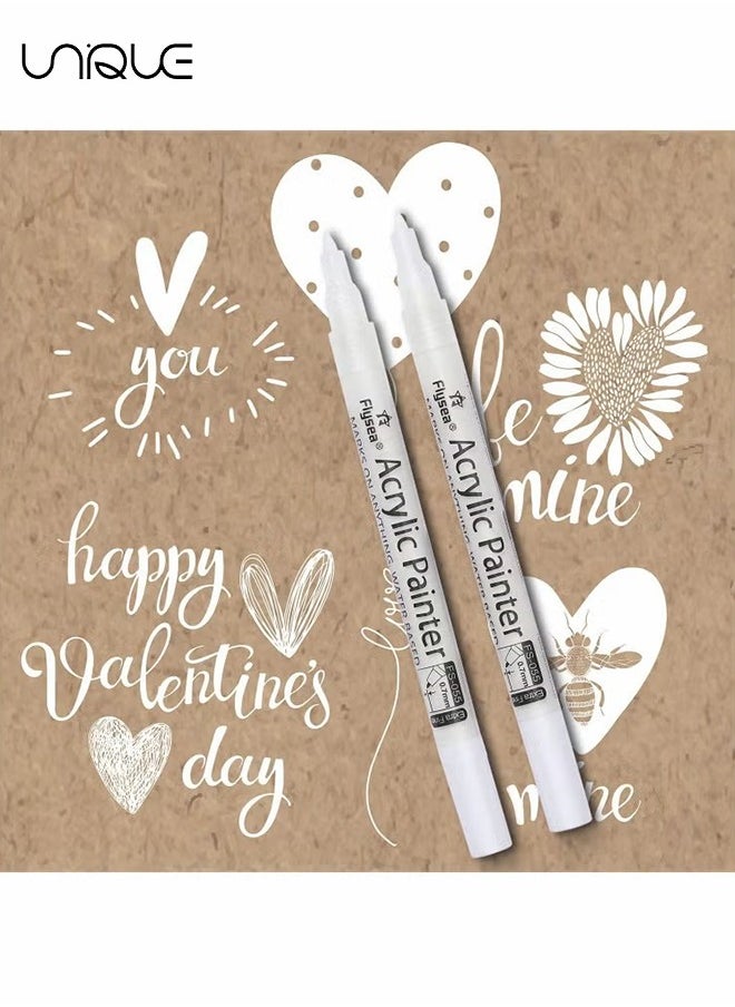Paint Pens White Marker 6 Pack, 0.7mm Acrylic White Permanent Marker, White Paint Pens for Rock Painting Stone Ceramic Glass Wood Plastic Glass Metal Canvas Water-based Extra Fine Point