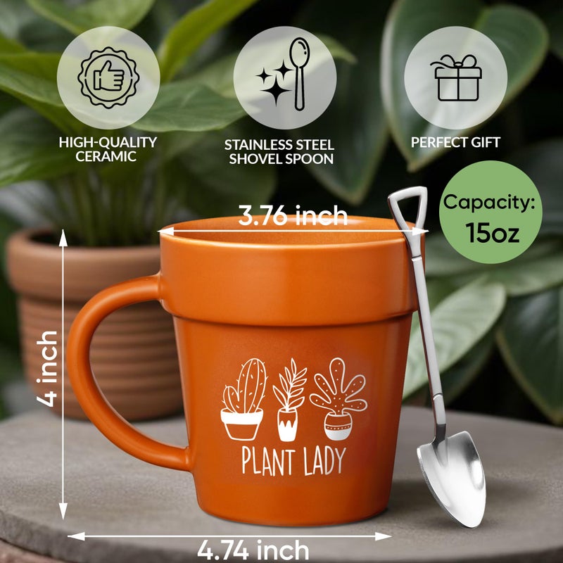 VELENTI Plant Pot Mug - Plant Lover Mug with Metallic Shovel Ornament - Fancy Gifts for Women, Men - Birthday Gift for Women - Cute Gifts for Mother's Day, Christmas - Image 2